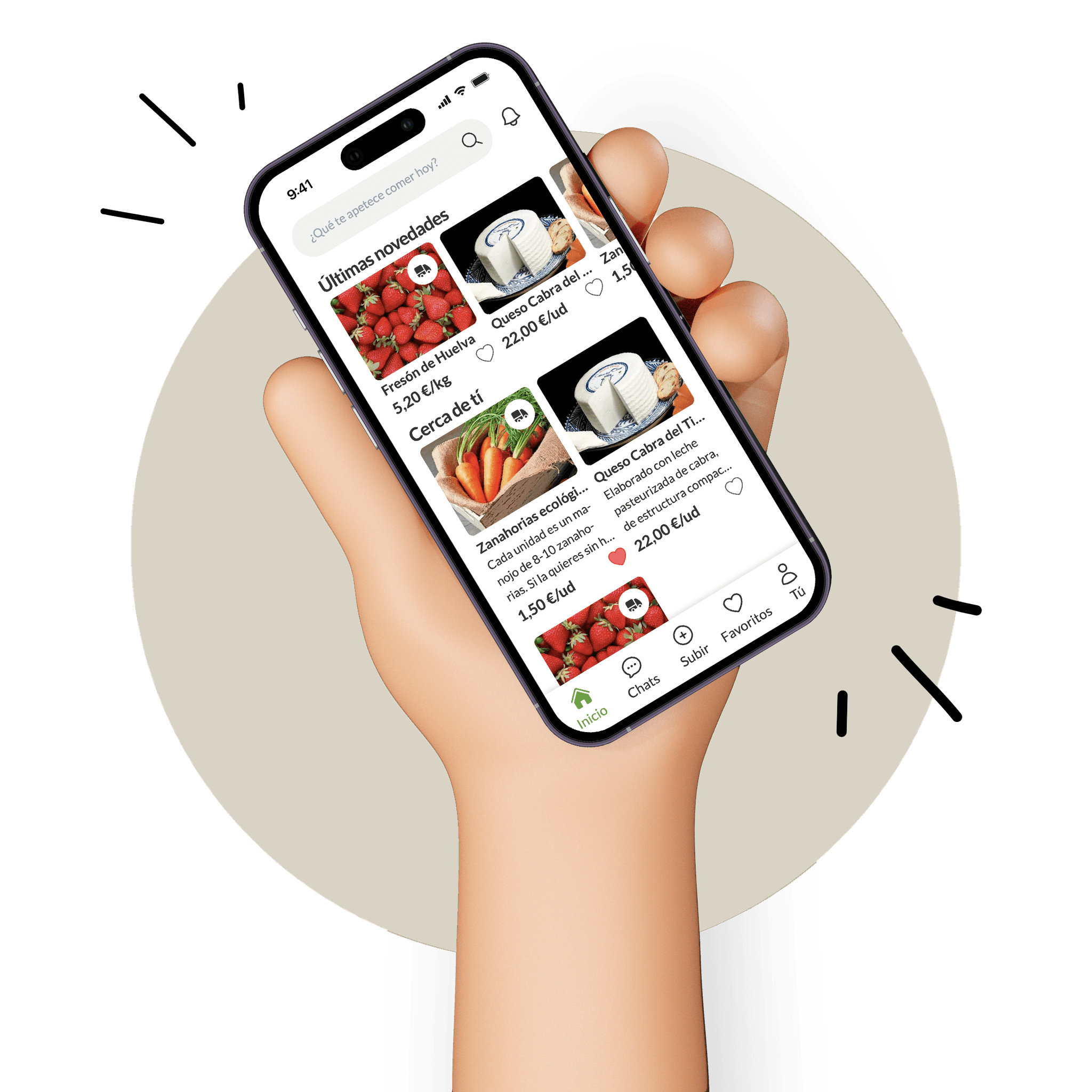 Hand waving holding a phone with the Grocerin app open